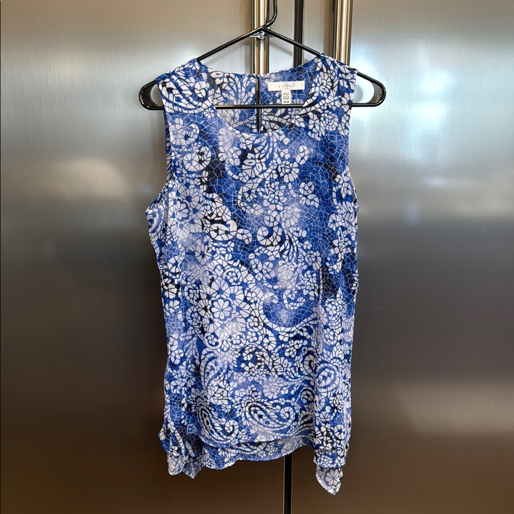 Fever Blue and White Sleeveless Tank Top